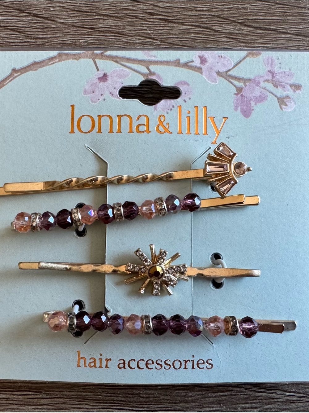 Lonna & Lilly Gold Tone 4 Piece Crystal and Bead Bobby Pins